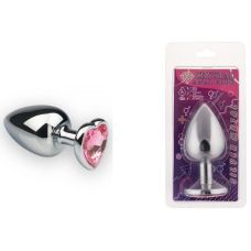 Анальная пробка металлическая sLash с розовым камнем размер L