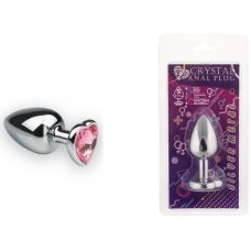 Анальная металличеcкая пробка sLash с розовым сердцем размер S