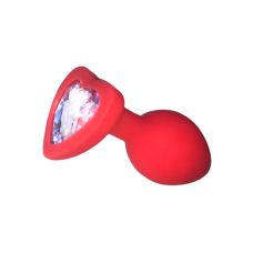 Анальний силіконовий затор червоного кольору з каменем у формі серця сріблястого кольору Loveshop розмір S