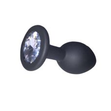 Анальний силіконовий затор чорного кольору з каменем сріблястого кольору Loveshop розмір М