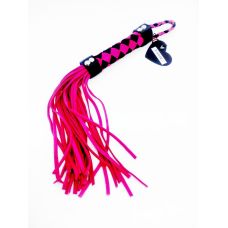 Флоггер с плетеной ручкой БДСМ замшевый розового цвета DS Fetish длина 380 мм