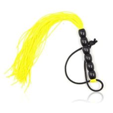 Флогер жовтого кольору БДСМ із силікону та пластику з рукояттю із 6 чорних довгастих кульок DS Fetish довжина 220 мм