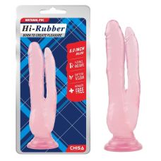 Двойной анально-вагинальный фаллоимитатор на присоске розовый CHISA Hi Rubber 8.0 Inch Dildo