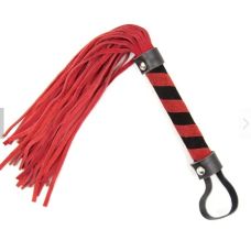 Флогер БДСМ з ніжного замшу чорно червоного кольору DS Fetish Leather flogger red розмір M