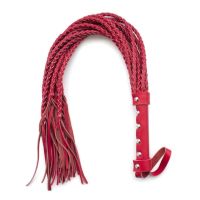 Флогер із сплетених мотузок БДСМ з натуральної шкіри із заклепками червоного кольору DS Fetish Leather flogger red