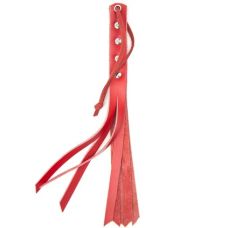 Флоггер с заклепками БДСМ из натуральной кожи красного цвета DS Fetish mini leather flogger red
