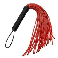 Флоггер БДСМ из плотных сплетенных веревок черно красного цвета DS Fetish Rope flogger black red