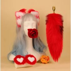 Набір Лисичка для рольових ігор із натурального хутра рожевого кольору Lockink 3 предмета