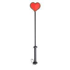 Стек в форме сердца БДСМ с золотистым ободком из искусственной кожи красного цвета с черным DS Fetish Crop heart red black