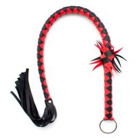 Смугастий плетений флогер БДСМ чорно червоного кольору DS Fetish Stripe flogger black red