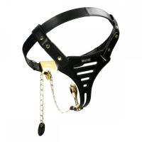 Пояс вірності жіночий із замком та анальною пробкою БДСМ натуральна шкіра чорного кольору Foxshow Sevanda