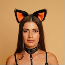 Хутряні вушка кішечки для рольових ігор Чорні з помаранчевим Okova