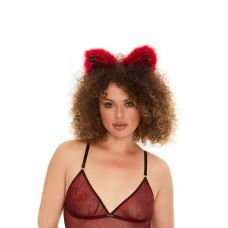 Хутряні вушка кішечки для рольових ігор темно-червоні з чорним Okova