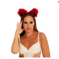 Хутряні вушка кішечки з бантиком для рольових ігор Темно-червоні з чорним Okova