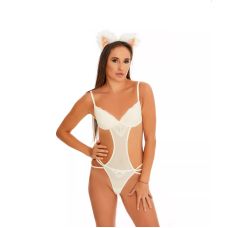 Хутряні вушка кішечки з бантиком для рольових ігор Білі з персиковим Okova