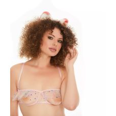 Хутряні вушка собачки для рольових ігор Яскраво рожеві з білим Okova