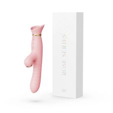 Вибратор Пульсатор с ротацией фрикциями и отростком для клитора с вакуумной стимуляцией розовый Zalo Rose Rabbit Thruster 