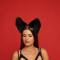 Пушистые кошачьи уши для ролевых игр Черного цвета Okova