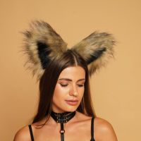 Пушистые кошачьи уши для ролевых игр Коричневые с черным цвета Okova