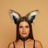 Меховые ушки кошечки трехцветные для ролевых игр Коричневый Черный Белый Okova