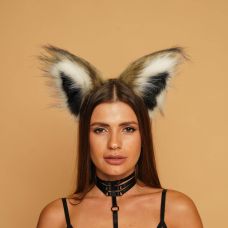 Хутряні вушка кішечки триколірні для рольових ігор Коричневий Чорний Білий Okova