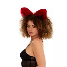 Хутряні вушка кішечки двокольорові для рольових ігор Темно-червоний і Білий Okova