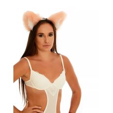 Хутряні вушка кішечки двокольорові для рольових ігор Персиковий та Білий Okova