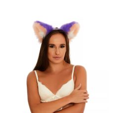 Хутряні вушка кішечки триколірні для рольових ігор Фіолетовий Персиковий Білий Okova