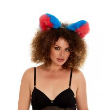 Хутряні вушка кішечки для рольових ігор триколірні Яскраво блакитний Яскраво рожевий Білий Okova