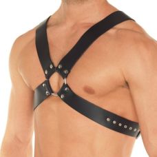 Портупея чоловіча хрестоподібна із штучної шкіри чорного кольору DS Fetish розмір Оne size