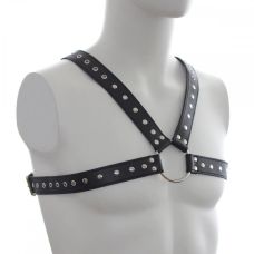 Портупея чоловіча хрестоподібна із заклепками зі штучної шкіри чорного кольору DS Fetish розмір Оne size