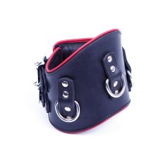 Ошейник анатомический с 3-мя кольцами черный с красной строчкой DS Fetish  