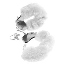 Наручники металеві на тонкому ланцюжку з сірим хутром Roomfun