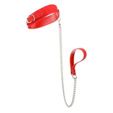 Нашийник з повідцем БДСМ штучна шкіра червоного кольору DS Fetish