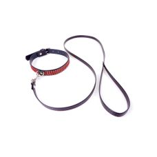 Поводок БДСМ из искусственной кожи с красной строчкой черного цвета Boss series Fetish Boss