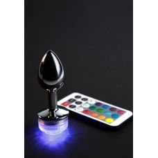 Анальная металлическая пробка с подсветкой черного цвета с пультом ДУ Loveshop размер S