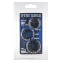 Эрекционные кольца 3 штуки черного цвета Toy Joy STAY HARD