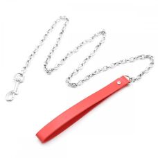 Повідець ланцюжок БДСМ з червоною ручкою зі штучної шкіри DS Fetish