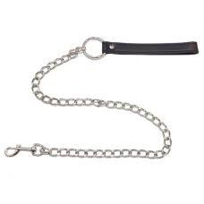 Повідець БДСМ на металевому ланцюжку з чорною ручкою зі штучної шкіри DS Fetish
