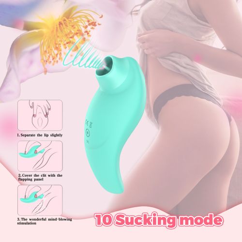 Вибратор с клиторальным стимулятором язычком с вакуумной стимуляцией зелёный Every Night Toys Jen 10 режимов вибрации