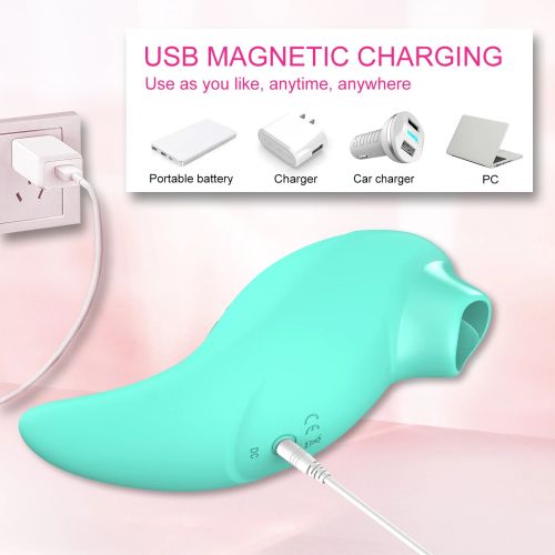 Вибратор с клиторальным стимулятором язычком с вакуумной стимуляцией зелёный Every Night Toys Jen 10 режимов вибрации