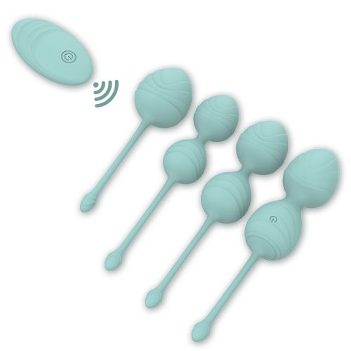 Набор вагинальных шариков с вибрацией и дистанционным пультом управления бирюзового цвета Every Night Toys Beata 4 штуки