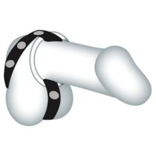 Фиксатор для члена и мошонки металлический серебристый с черными ремешками из искусственной кожи Bad Kitty 