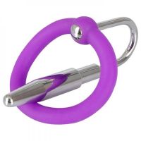 Уретральный стимулятор металлический серебристого цвета с силиконовым кольцом Loveshop