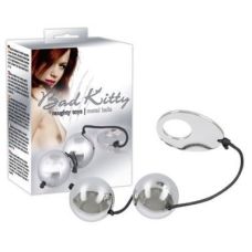 Металлические вагинальные шарики с кольцом ограничителем серебристого цвета Bad Kitty 2 штуки