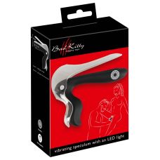 Вагінальний розширювач для фістингу з підсвічуванням та вібрацією чорно прозорого кольору Bad Kitty