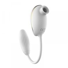 Віброяйце із вакуумним кліторальним стимулятором білого кольору Boss series 