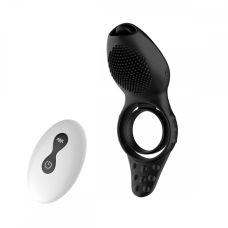 Эрекционное рельефное виброкольцо черного цвета с пультом ДК Boss series 