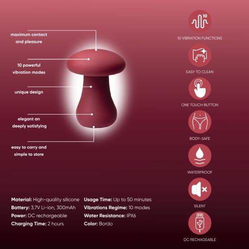 Вібратор у формі гриба для клітора бордовий Sweet Em