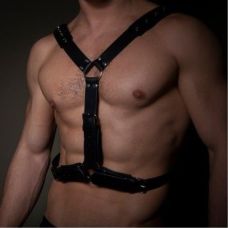 Еротична чоловіча портупея ручної роботи із натуральної шкіри чорного кольору Whips Collections